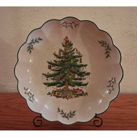 Spode England Christmas Tree Round Fluted Serving Dish Bowl 10 Inch #S3324 - Picture 3 of 12